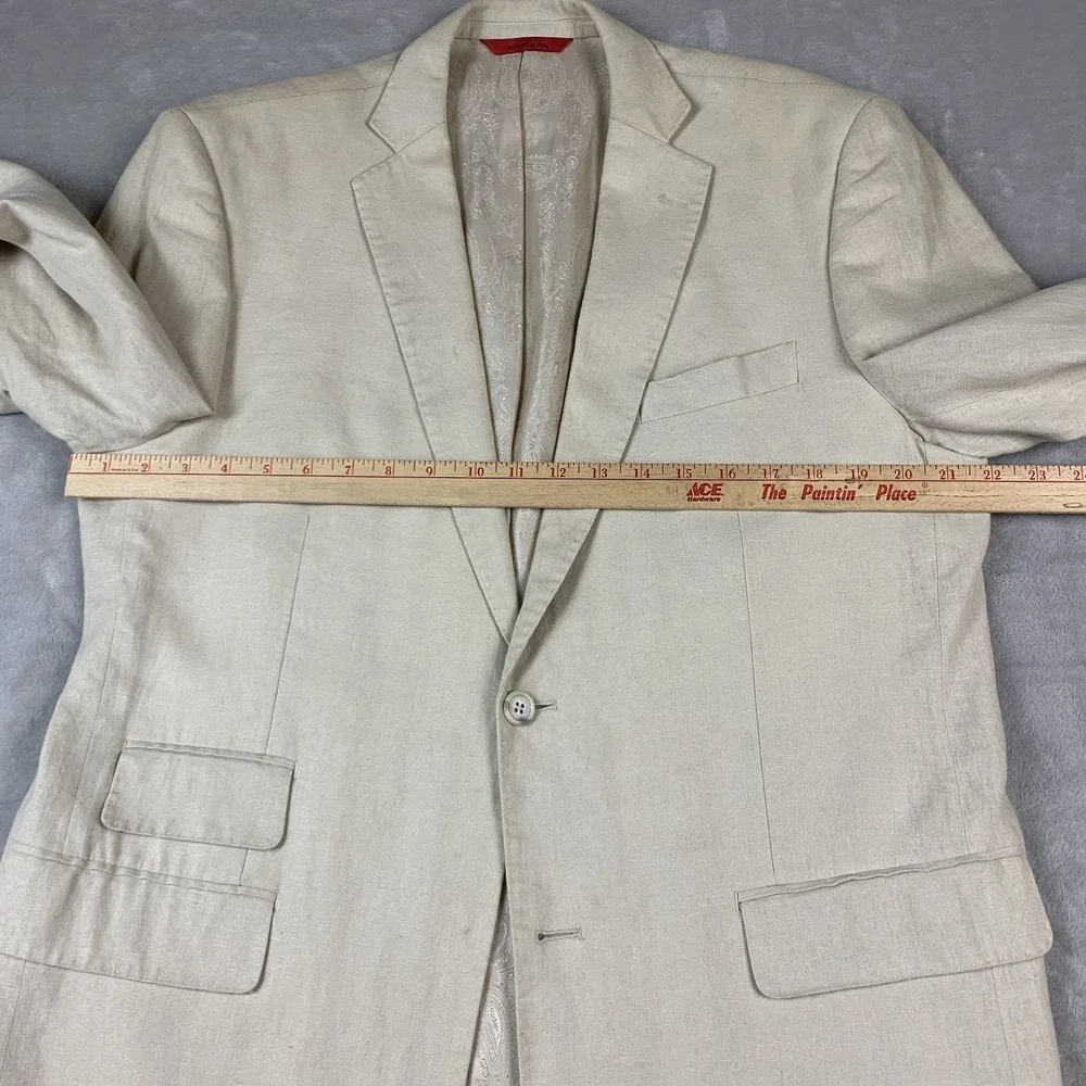 bianco Brioni Blazer 42L Beige Loro Piana 100% Linen Lined Spots* Missing Button